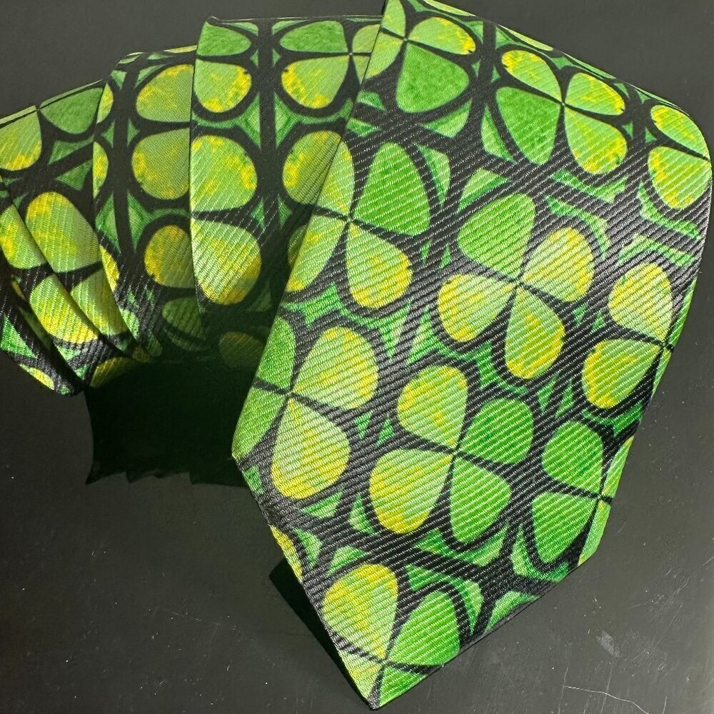 Irish Four Leaf Clover Green Tie  Designer Menswear Necktie Painterly Abstract